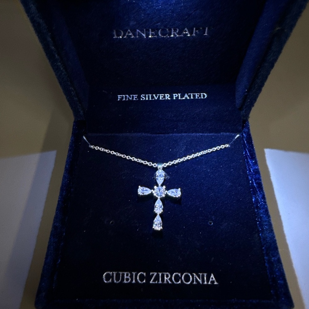 DANECraft Silver-Plated Cubic Zirconia Cross Necklace - White